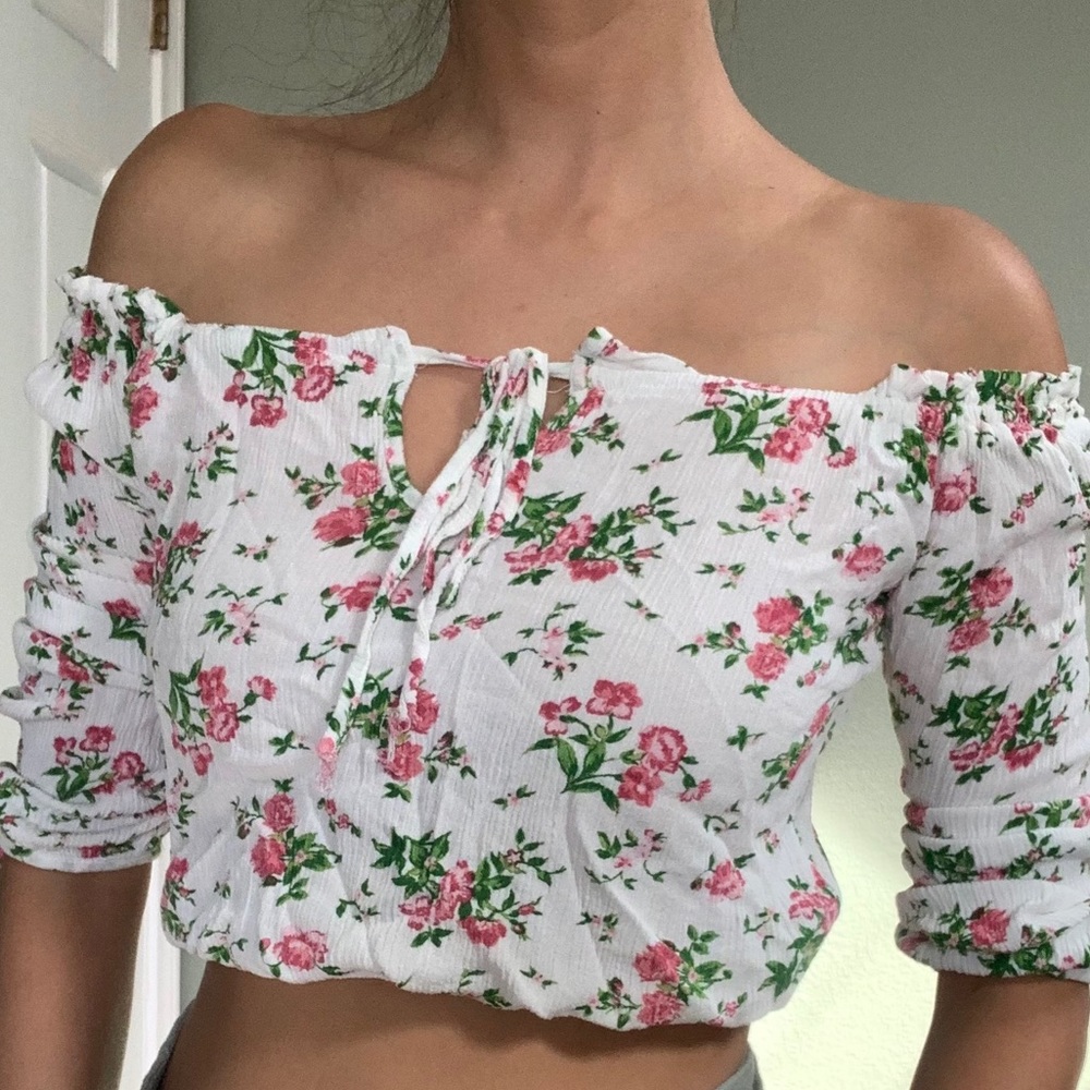 Romantic off-the-shoulder floral peasant top